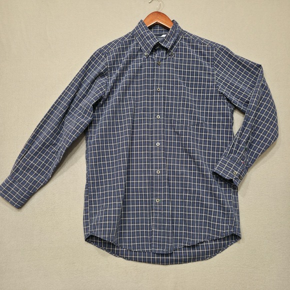 Tommy Hilfiger‎ Men's Blue Check 80's 2 Ply Long Sleeve Button Up Shirt Size S - Picture 1 of 7